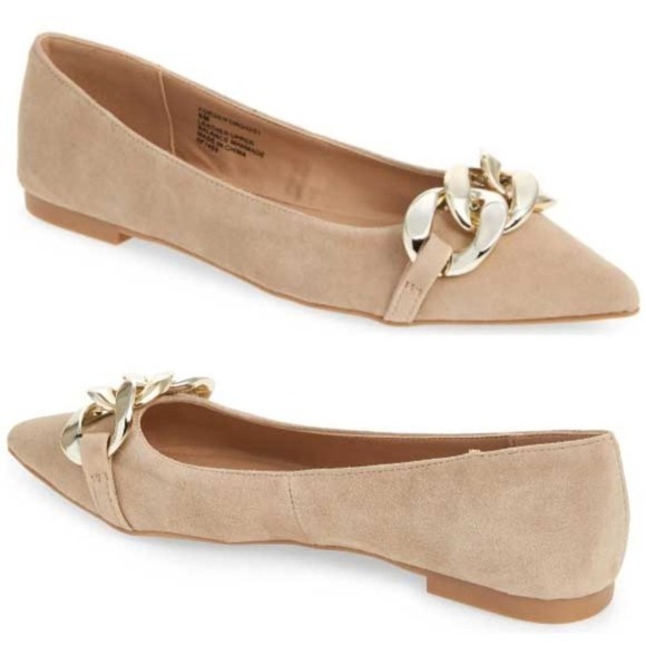 Steve Madden Shoes - Steve Madden Forge Suede Pointy Flats Tan  Women's Size 6.5M Chunky Chain Detail